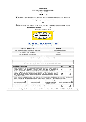 Thumbnail Hubbell 10-Q Quarterly Report FY2012 
