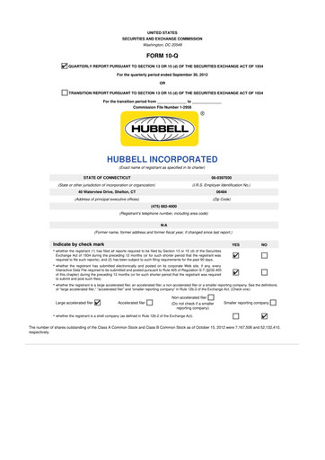 Thumbnail Hubbell 10-Q Quarterly Report FY2012 