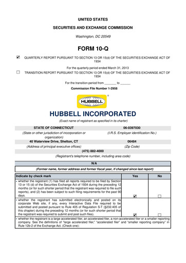 Thumbnail Hubbell 10-Q Quarterly Report FY2013 