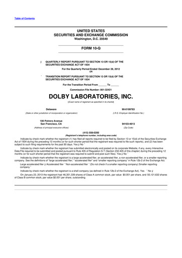 Thumbnail Dolby 10-Q Quarterly Report FY2013 