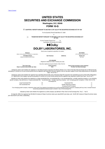 Thumbnail Dolby 10-Q Quarterly Report FY 