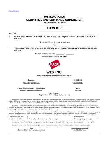 Thumbnail WEX 10-Q Quarterly Report FY2015 