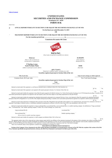 Thumbnail WEX 10-K Annual Report 2015