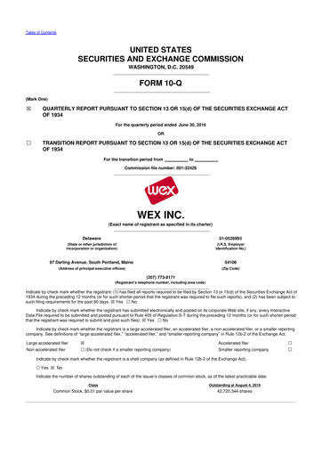 Thumbnail WEX 10-Q Quarterly Report FY2016 