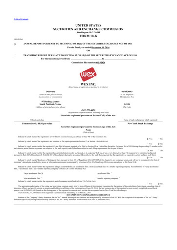 Thumbnail WEX 10-K Annual Report 2016