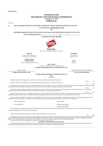 Thumbnail WEX 10-K Annual Report 2018