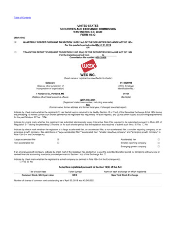 Thumbnail WEX 10-Q Quarterly Report FY2019 
