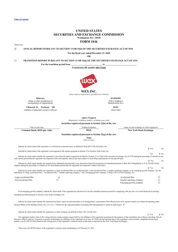 Thumbnail WEX 10-K Annual Report 2020