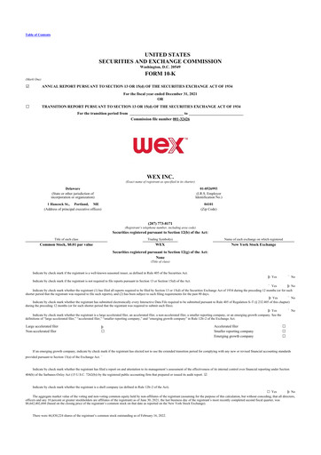 Thumbnail WEX 10-K Annual Report 2021