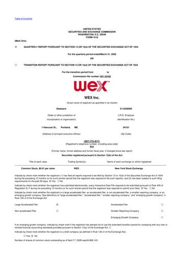 Thumbnail WEX 10-Q Quarterly Report FY 