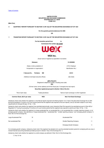 Thumbnail WEX 10-Q Quarterly Report FY2026 