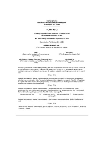 Thumbnail Green Plains 10-Q Quarterly Report FY2015 