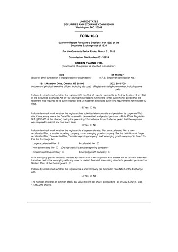 Thumbnail Green Plains 10-Q Quarterly Report FY2018 