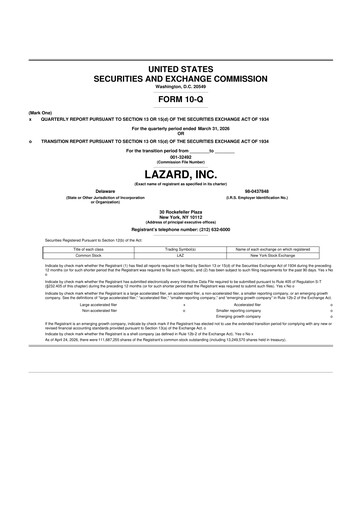 Vorschaubild Lazard 10-Q Quartalsbericht 2026 