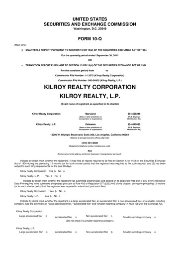 Thumbnail Kilroy Realty 10-Q Quarterly Report FY 