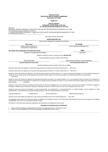 Thumbnail Parke Bancorp 10-K Annual Report 2015