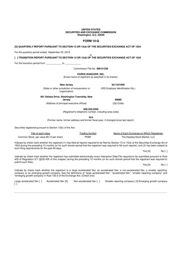 Thumbnail Parke Bancorp 10-Q Quarterly Report FY2019 