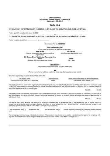 Thumbnail Parke Bancorp 10-Q Quarterly Report FY2022 