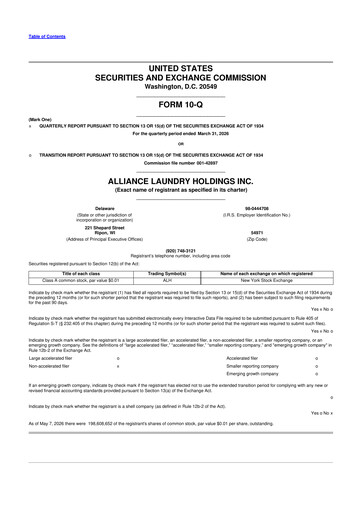 Thumbnail Alliance Laundry Holdings 10-Q Quarterly Report FY 