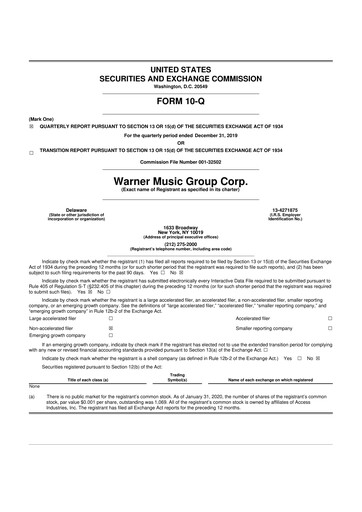 Thumbnail Warner Music Group
 10-Q Quarterly Report FY2020 