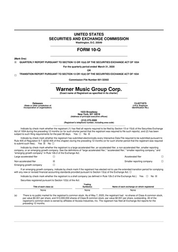 Thumbnail Warner Music Group
 10-Q Quarterly Report FY2020 