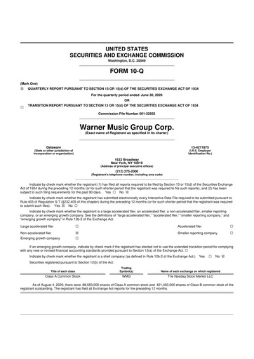 Thumbnail Warner Music Group
 10-Q Quarterly Report FY2020 