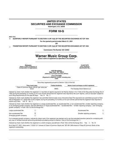 Thumbnail Warner Music Group
 10-Q Quarterly Report FY2021 