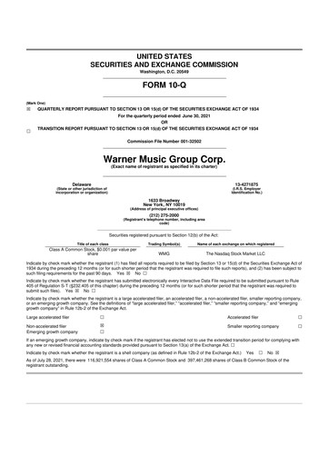 Thumbnail Warner Music Group
 10-Q Quarterly Report FY2021 