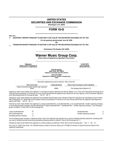 Thumbnail Warner Music Group
 10-Q Quarterly Report FY2026 