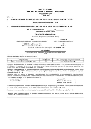 Vorschaubild Designer Brands
 10-Q Quartalsbericht 2019 