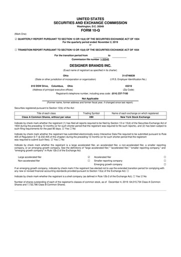 Vorschaubild Designer Brands
 10-Q Quartalsbericht 2019 