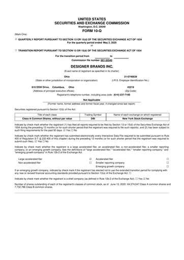 Vorschaubild Designer Brands
 10-Q Quartalsbericht 2020 