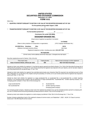 Vorschaubild Designer Brands
 10-Q Quartalsbericht 2020 