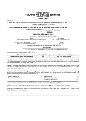 Vorschaubild Designer Brands
 10-Q Quartalsbericht 2021 