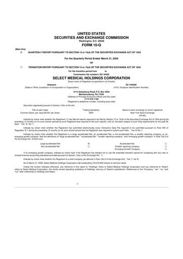 Miniature Select Medical Holdings 10-Q Rapport trimestriel  