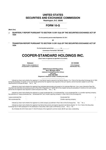 Thumbnail Cooper Standard 10-Q Quarterly Report FY2014 