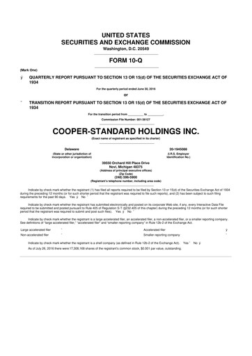 Thumbnail Cooper Standard 10-Q Quarterly Report FY2016 