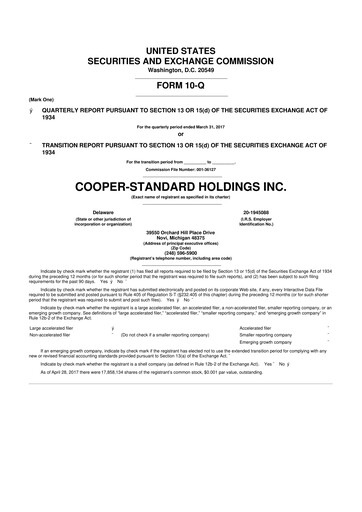 Thumbnail Cooper Standard 10-Q Quarterly Report FY2017 