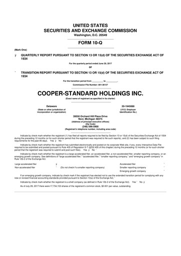 Thumbnail Cooper Standard 10-Q Quarterly Report FY2017 
