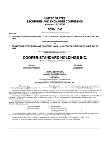 Thumbnail Cooper Standard 10-Q Quarterly Report FY2020 