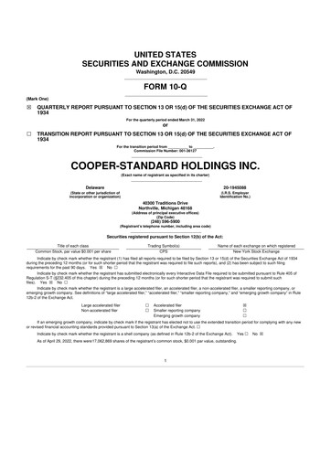 Thumbnail Cooper Standard 10-Q Quarterly Report FY2022 