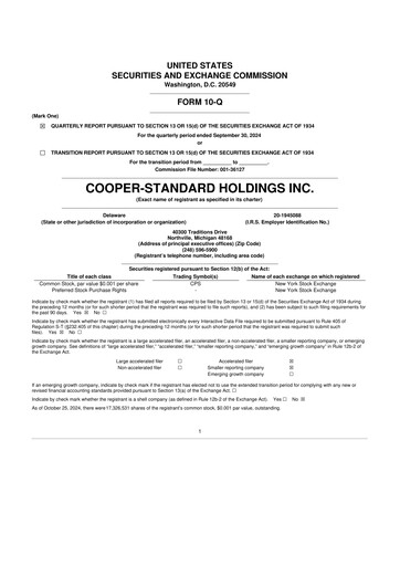 Thumbnail Cooper Standard 10-Q Quarterly Report FY2024 