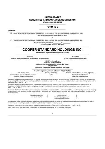 Thumbnail Cooper Standard 10-Q Quarterly Report FY2025 