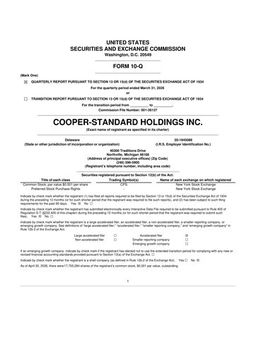 Thumbnail Cooper Standard 10-Q Quarterly Report FY 