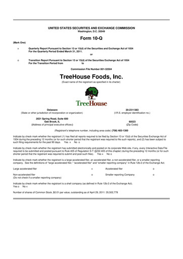 Miniature TreeHouse Foods
 10-Q Rapport trimestriel 2011 