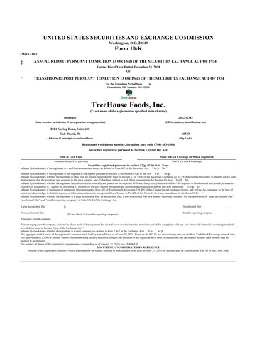 Thumbnail TreeHouse Foods
 10-K Annual Report 2018