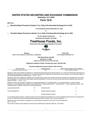 Miniature TreeHouse Foods
 10-Q Rapport trimestriel 2025 