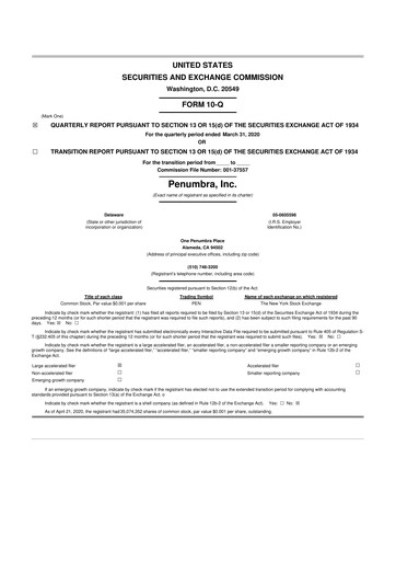 Thumbnail Penumbra 10-Q Quarterly Report FY2020 
