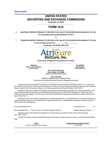 Miniature AtriCure 10-Q Rapport trimestriel 2015 