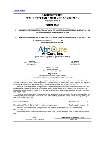 Miniature AtriCure 10-Q Rapport trimestriel 2016 